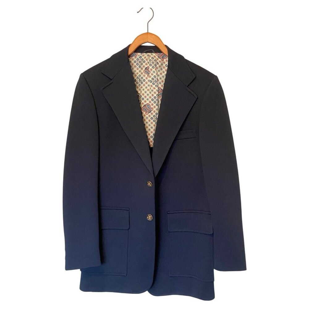 Vintage JC Penney Men’s 42L Blue Blazer Sport Coat Jacket 2 Button Metal Buttons